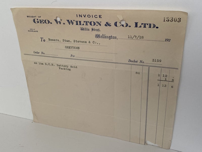OLD INVOICE: Geo. W. Wilton & Co. Ltd, Auckland 1928 Carousel 2