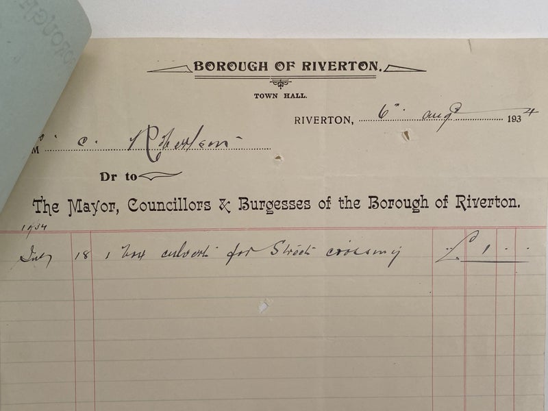 OLD INVOICE: Borough of Riverton, Town Hall 1934 Carousel 1