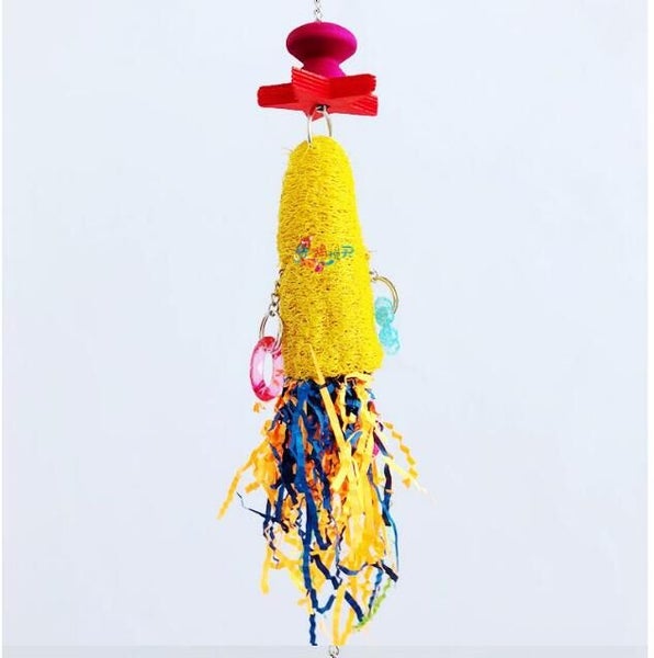 NEW Bird Toy Parrot Cage Toys Bell Conure Chew Loofah Sponge Bite-resistant Carousel 5