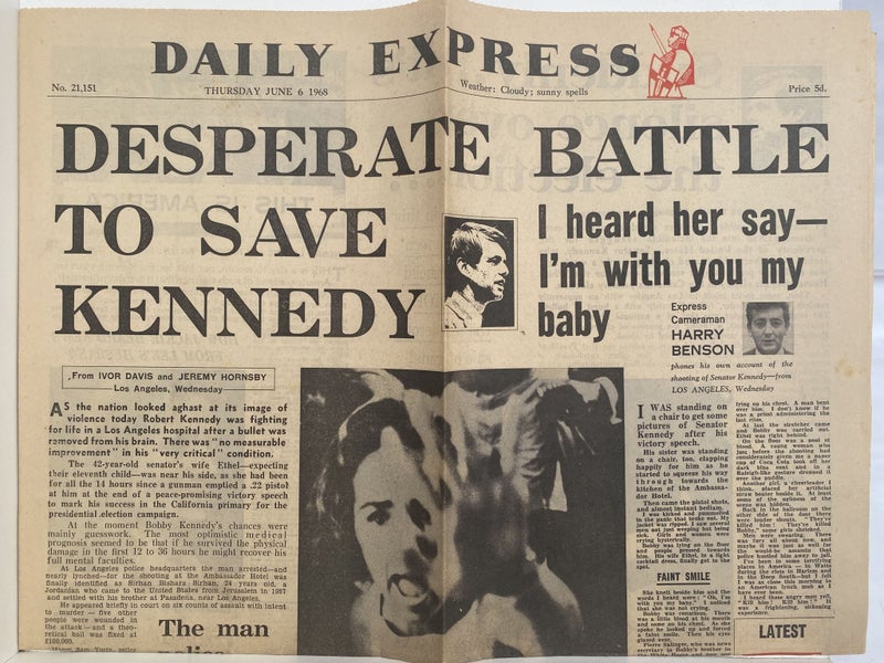 OLD NEWSPAPER: Daily Express, 6 June 1968 - Robert Kennedy Assassinated Carousel 1