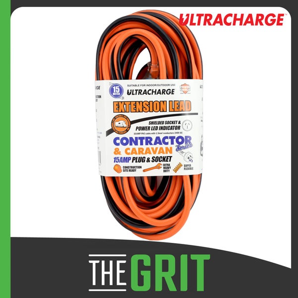 Ultracharge 15m Contractor Extension Reel Heavy Duty 15A Electric Cable  Orange