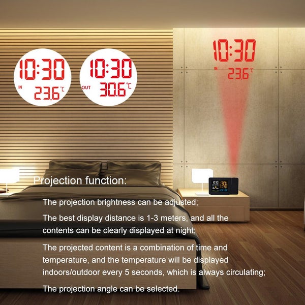 W/Station W/less Sensor In/Outdoor Humidity Meter Digital Alarm ProjectionClock Carousel 11