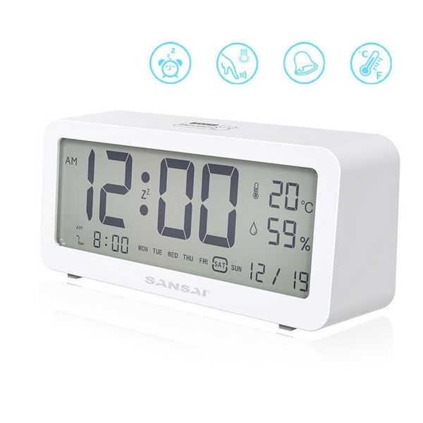 Sansai LED LCD Digital 12 24h Alarm Snooze Clock Date Temperature 5.2in Display Carousel 2