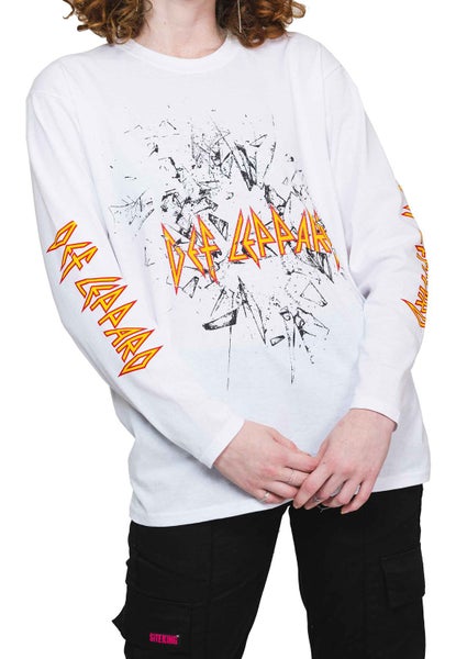 Def Leppard T Shirt Shatter Band Logo new Official White Long Sleeve Unisex Carousel 1