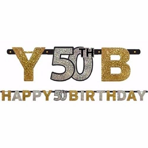 Sparkling Black Happy 50th Birthday Letter Banner Carousel 1