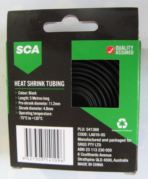 5 Metres 11.2mm/4.8mm Heat Shrink Tubing - Black - PLU 541369 - (heatshrink) Carousel 2