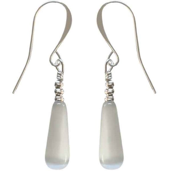 925 Sterling Silver Earrings with Cat's Eye Teardrop "Larado" (White) Carousel 1