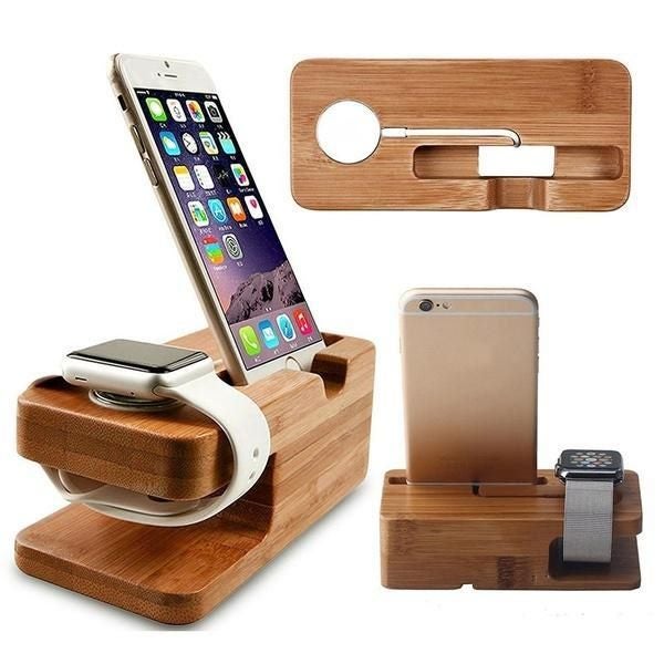 Bamboo Charging Dock Station Wood Charger Stand Holder For Apple Watch IPhone Carousel 1