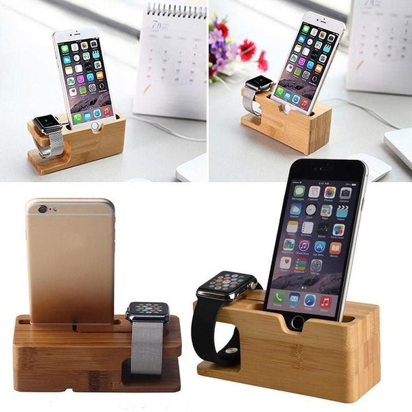 Bamboo Charging Dock Station Wood Charger Stand Holder For Apple Watch IPhone Carousel 2