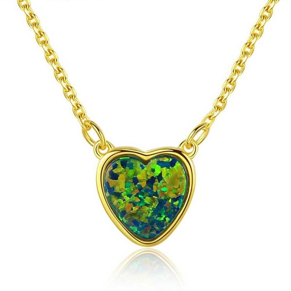 18K Gold Opal Jewellery Set Heart Shape "Luxor" (Green) Carousel 2