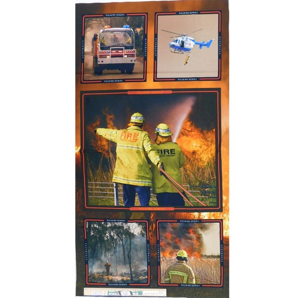 Patchwork Quilting Sewing Fabric Bush Fire Heroes 5 Pics Panel 59x110cm Carousel 1