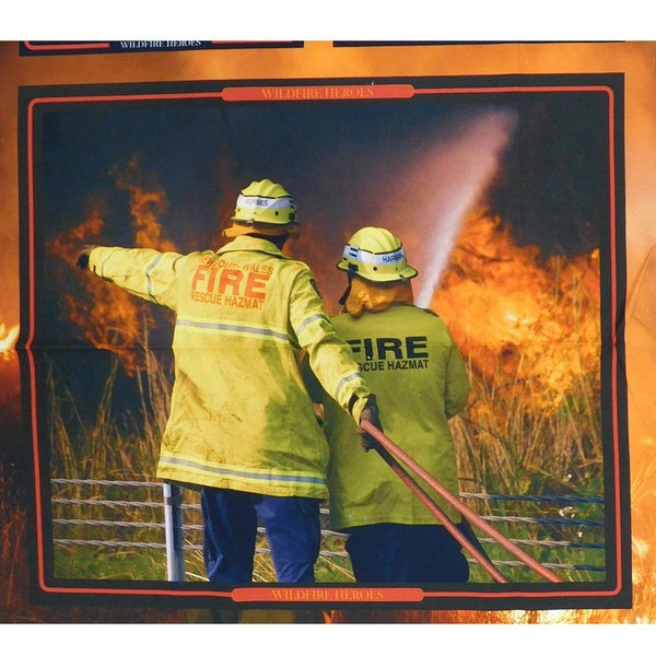 Patchwork Quilting Sewing Fabric Bush Fire Heroes 5 Pics Panel 59x110cm Carousel 4