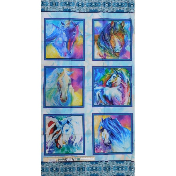 Patchwork Quilting Sewing Fabric Coloured Horses Panel 58x110cm Carousel 1