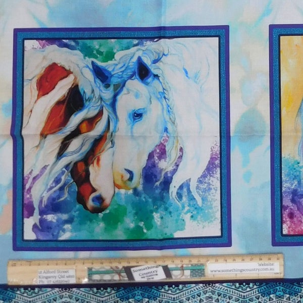 Patchwork Quilting Sewing Fabric Coloured Horses Panel 58x110cm Carousel 3