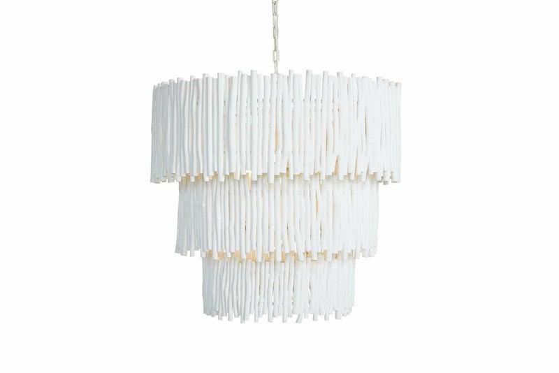 Wood Candle Stick Tiered Chandelier In White Carousel 1