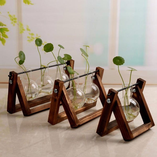Swing Wooden Stand Hydroponic Plant Container Glass Vase Carousel 2