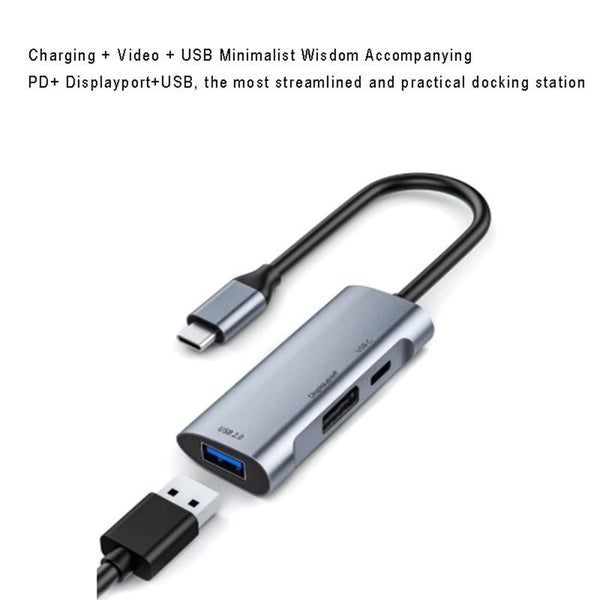 Usb C Hub Type Docking Station 3 In 1 4K 60Hz Display Port Pd 60W 2.0 USB Cable Carousel 5