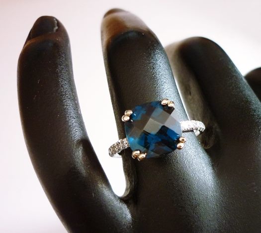 2.75CT BLUE COLOUR STONE & DIAMOND 14K SOLID WHITE GOLD RING Carousel 2