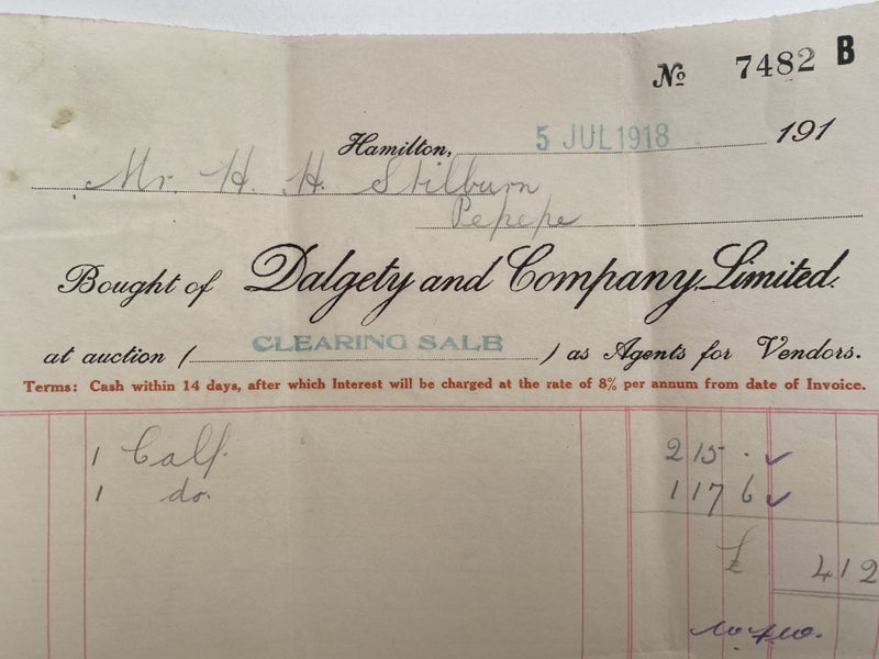 ANTQUE INVOICE: Dalgety and Company Ltd - Stock Agents, Hamilton 1918 (104 yo) Carousel 1