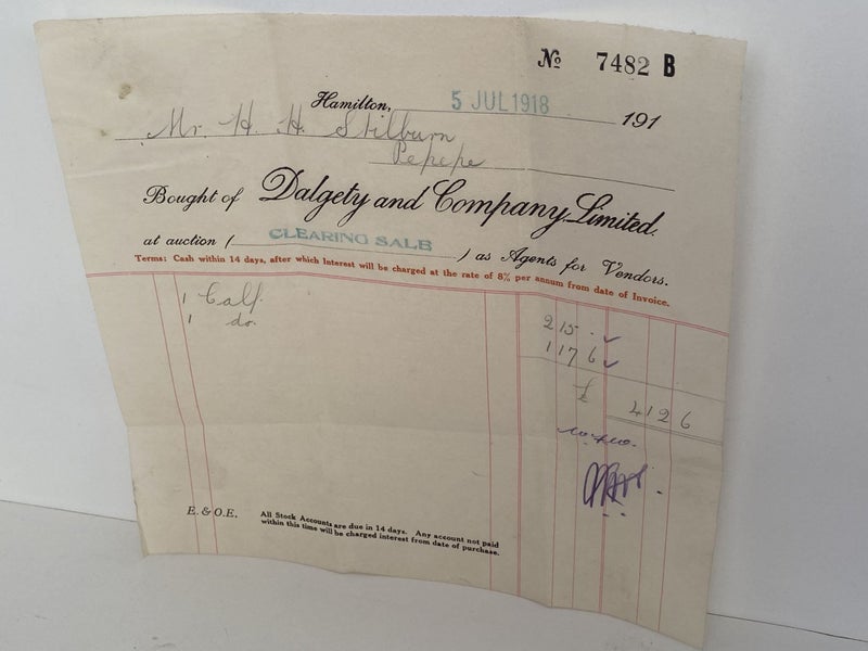 ANTQUE INVOICE: Dalgety and Company Ltd - Stock Agents, Hamilton 1918 (104 yo) Carousel 2
