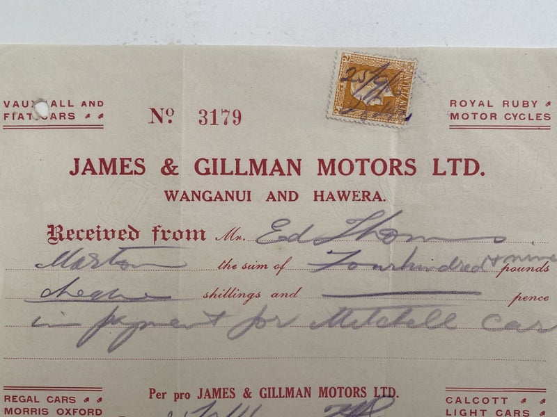 ANTIQUE INVOICE: James & Gillman Motors, Wanganui & Hawera 1916 (106 yo) Carousel 1