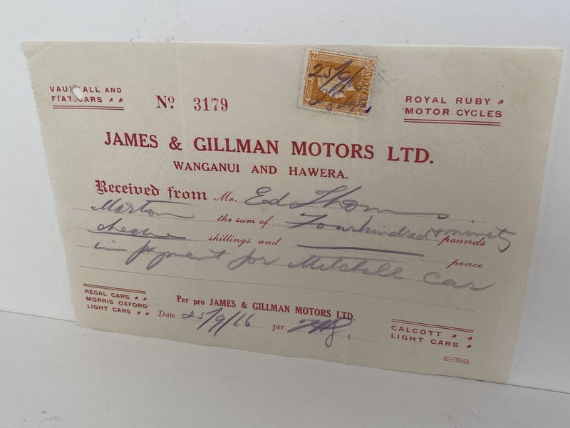 ANTIQUE INVOICE: James & Gillman Motors, Wanganui & Hawera 1916 (106 yo) Carousel 2