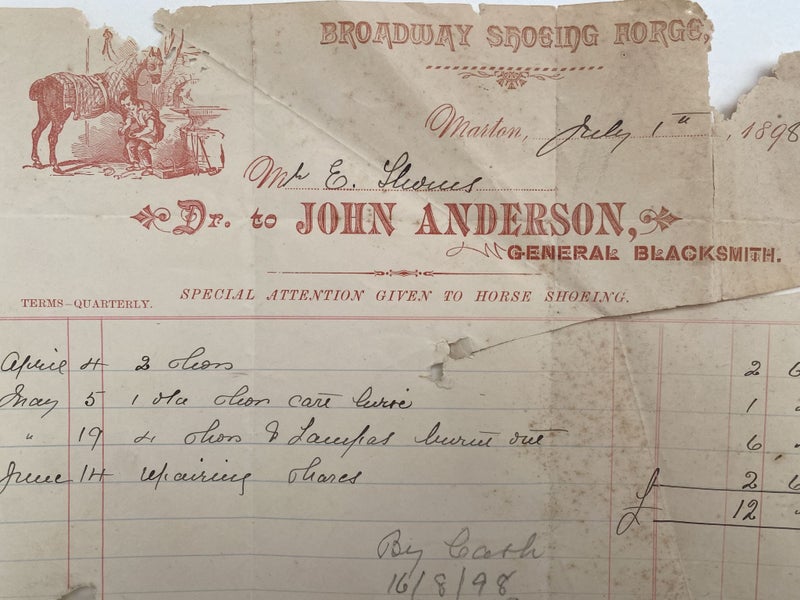 ANTIQUE INVOICE: John Anderson - General Blacksmith, Marton 1898 (124 yo) Carousel 1