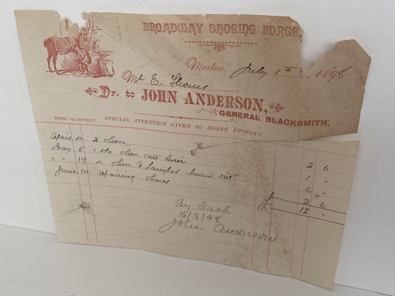 ANTIQUE INVOICE: John Anderson - General Blacksmith, Marton 1898 (124 yo) Carousel 2
