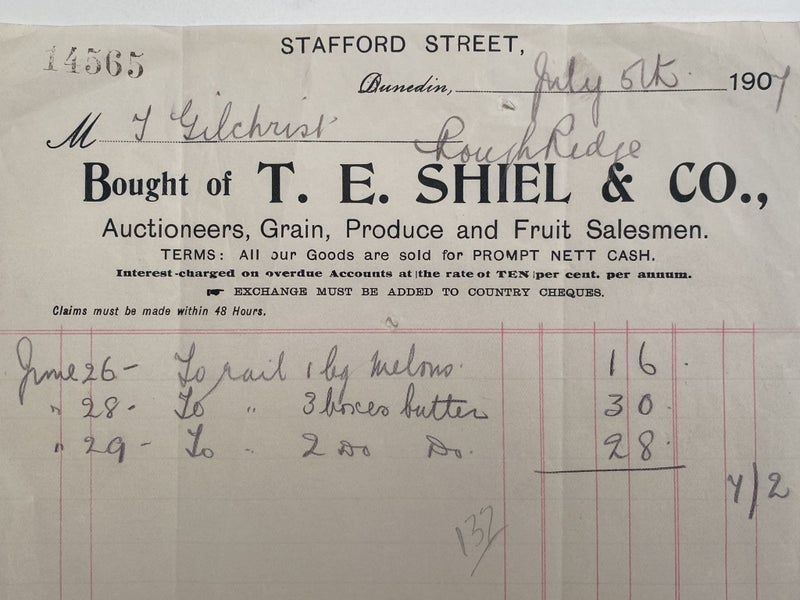 ANTIQUE INVOICE: T. E. Shiel & Co. Dunedin - Grain, Produce, Fruit 1907 (115yo) Carousel 1