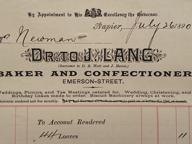 ANTIQUE INVOICE: J. Lang, Napier - Baker & Confectioner 1890 (132 yo) Carousel 1