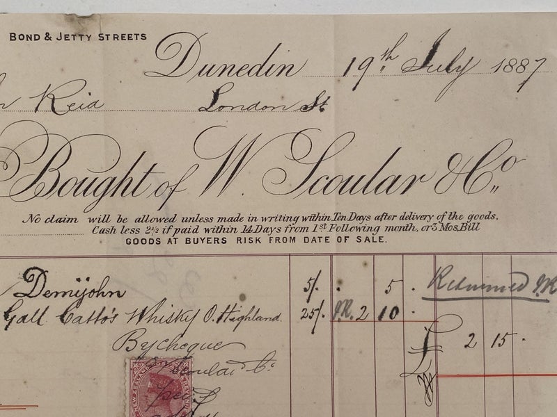 ANTIQUE INVOICE: W. Scoular & Co, Dunedin 1887 (135yo) Carousel 1