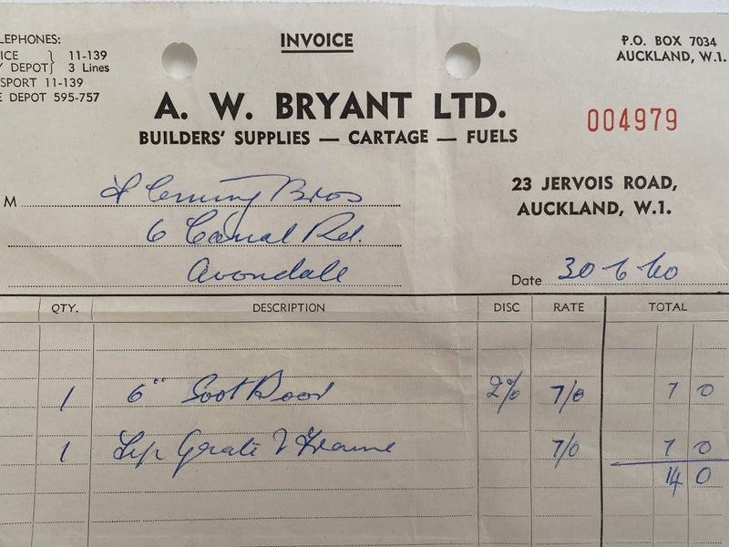 OLD INVOICE: A.W. Bryant Ltd. - Builder Supplies, Auckland 1960 Carousel 1