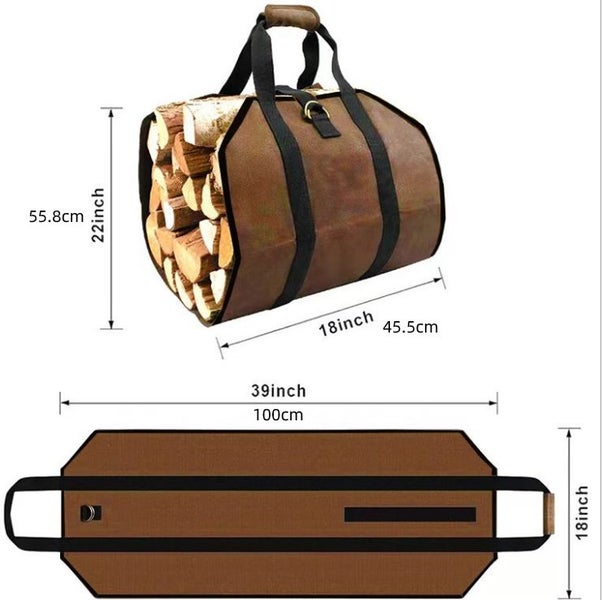 Heavy Duty Firewood Log Carrier - 16oz Waxed Canvas Carousel 2