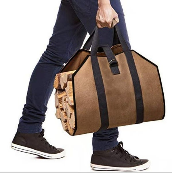 Heavy Duty Firewood Log Carrier - 16oz Waxed Canvas Carousel 7