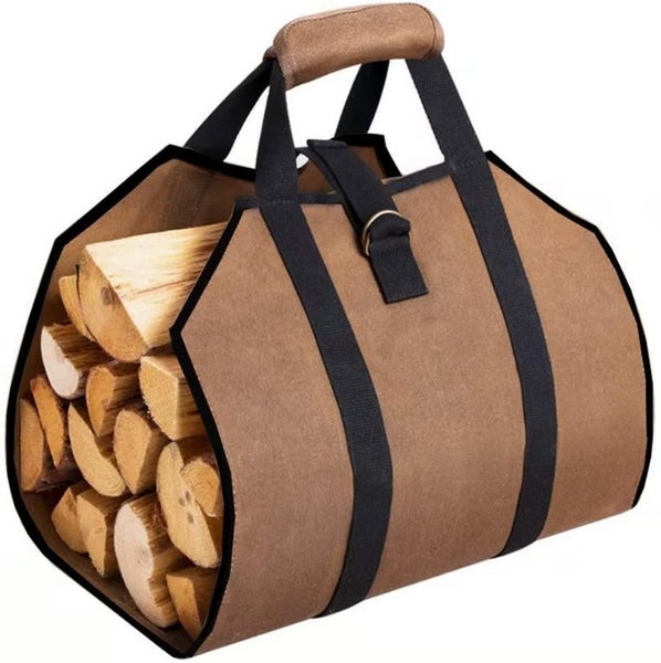 Heavy Duty Firewood Log Carrier - 16oz Waxed Canvas Carousel 1