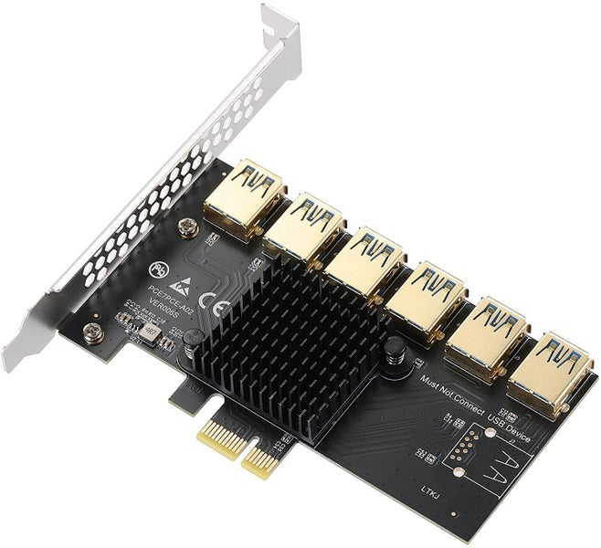 PCIE PCI-E 1X 1 To 6 External Riser USB 3.0 Adapter Multiplier Card For Mining Carousel 1