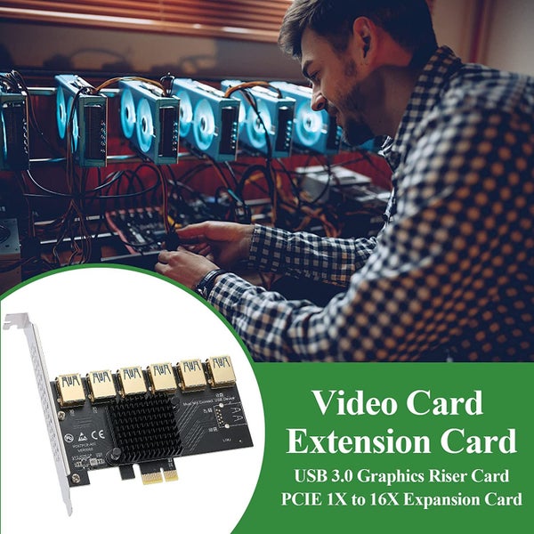 PCIE PCI-E 1X 1 To 6 External Riser USB 3.0 Adapter Multiplier Card For Mining Carousel 7