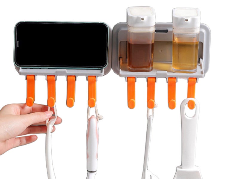 2Pcs Wall Mount Holder Rack Organiser with 4 Hooks Home Decor Carousel 2