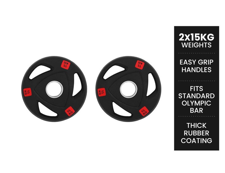 2 x 15kg Rubber Olympic Weight Plates Carousel 1