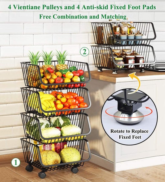 Trolley Basket with Lockable Casters Wire Organizer 4 Tiers Carousel 1