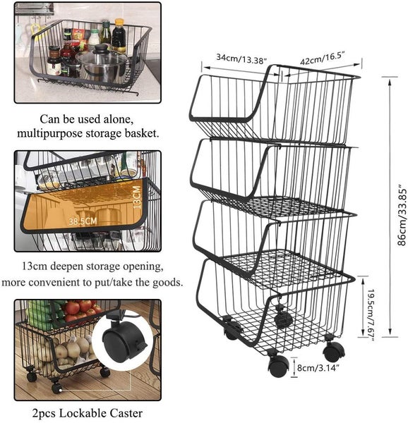 Trolley Basket with Lockable Casters Wire Organizer 4 Tiers Carousel 6
