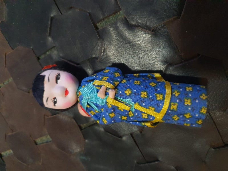 Vintage 1950s Oriental Silk Kokeshi Doll Carousel 1
