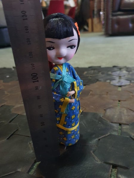 Vintage 1950s Oriental Silk Kokeshi Doll Carousel 5