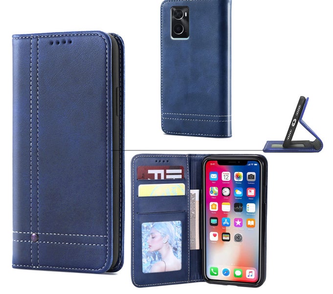 Oppo A96 4G PU flip leather wallet case card slot kickstand magnet nvy Carousel 1