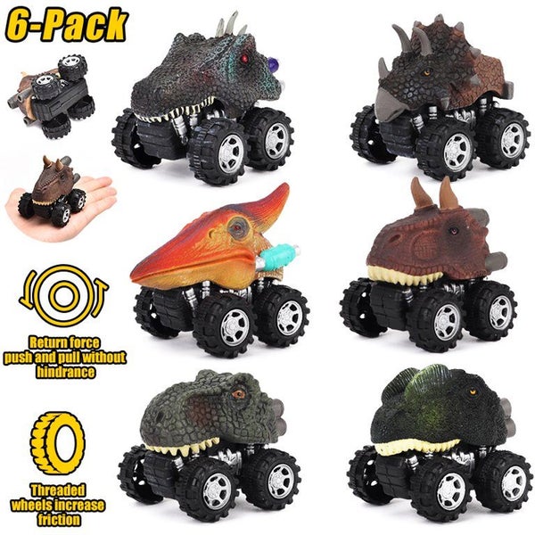 6 Pack Pull Back Dinosaur Toys Monster SUV Set Carousel 1