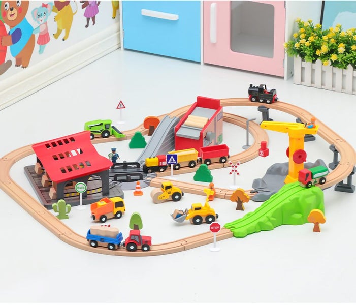 Wooden Train Tracks & Trains Construction Toys-Railway Station Carousel 1