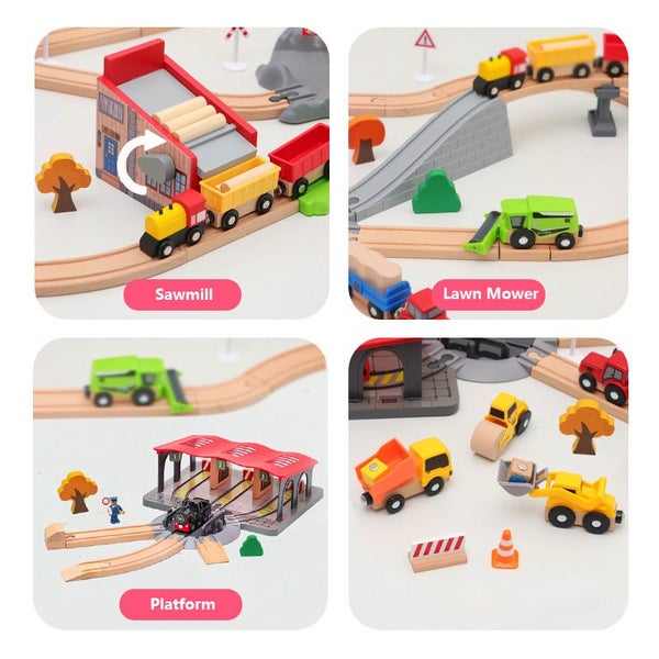 Wooden Train Tracks & Trains Construction Toys-Railway Station Carousel 6