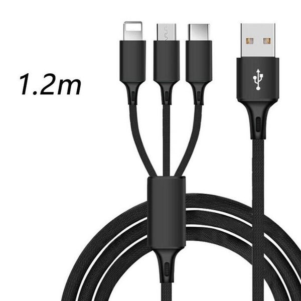 3 in 1 Charging Cable for Android iOS Type C Black Carousel 1