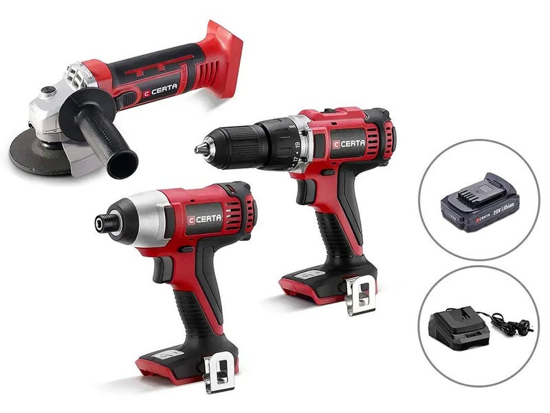20V Cordless Drill, Impact Driver & Angle Grinder with Battery & Rapid Charger Carousel 2