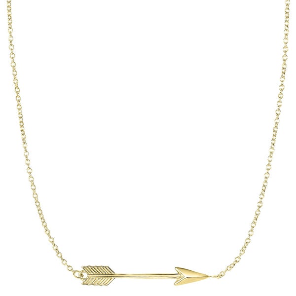14k Gold Side Ways Arrow Necklace, 17" To 18" Adjustable Carousel 1